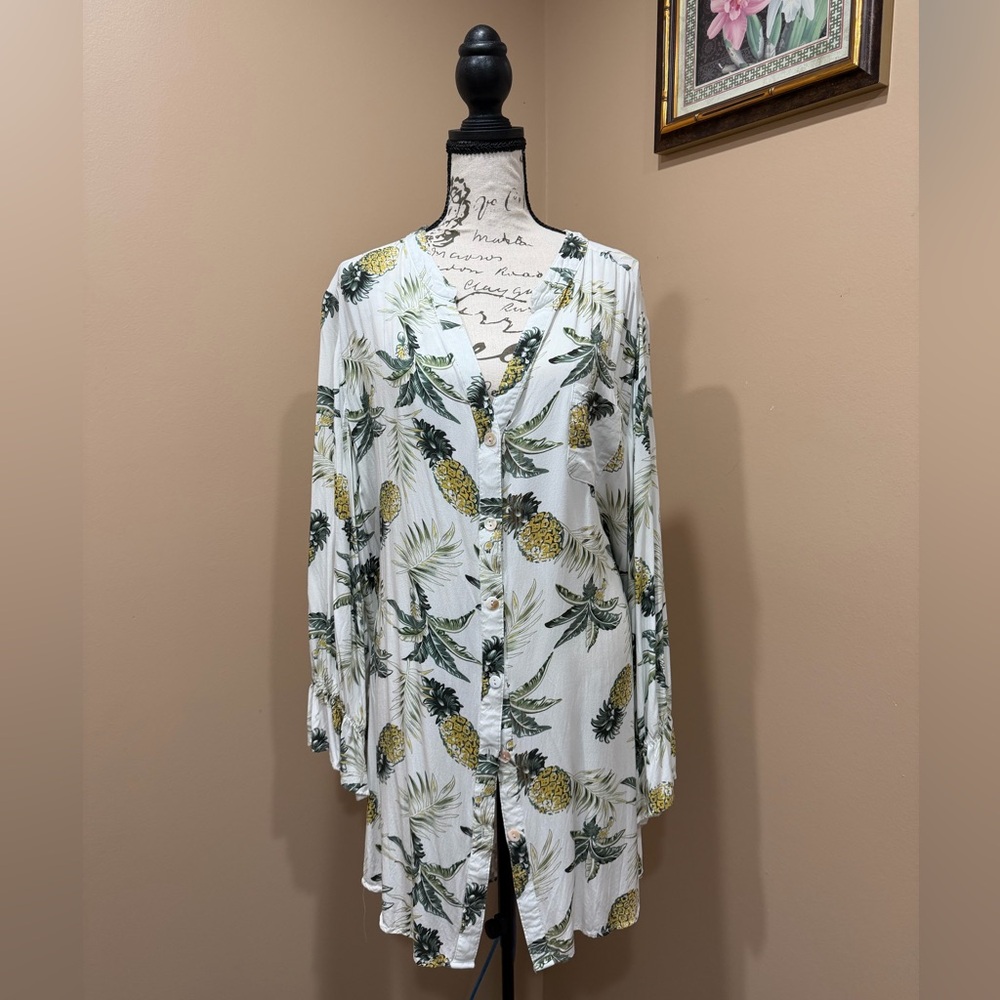 Pineapple Print Button-Up Top